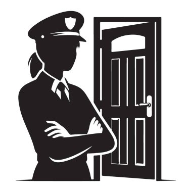 Güvenlik görevlisi silueti kapının önünde duruyor.