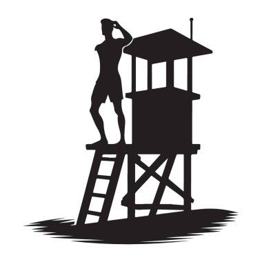 Görev Başındaki Cankurtaran Plaj Güvenliği Bilinci İçin Siluet İllüstrasyonu