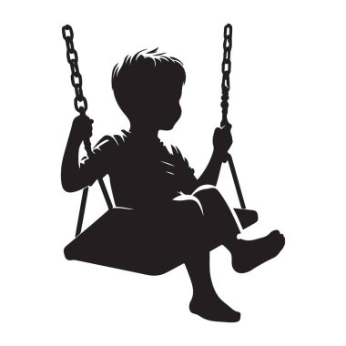 Çocuk Sallanıyor Çocuk Projeleri için Sevimli Bir Siluet Çizimi