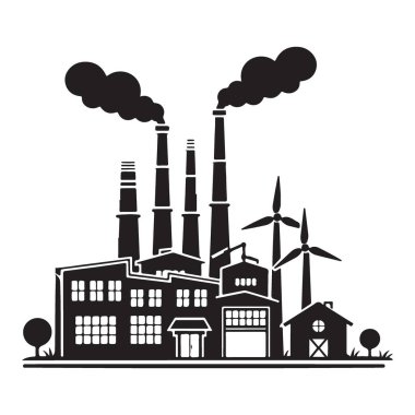 Çevre için Rüzgar Türbinleri Vektör İllüstrasyonlu Fabrika Silueti