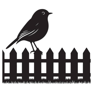 Fence Illustration Yazdırma Vektöründeki Bir Kuşun Silueti