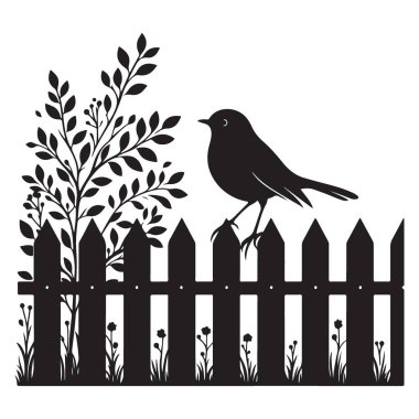 Siluet Kuşu Bush Vektör İllüstrasyon Yazdırma Tablosuyla Çatışmada