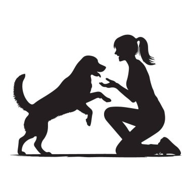 Kadın ve Köpek Silueti Grafik Vektör Resimlerini Oynuyor