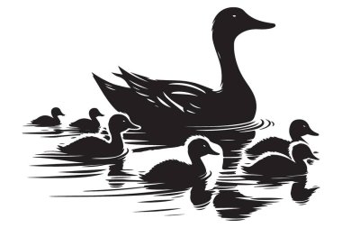 Ördekli Siluet Ördek Anne Huzur Nehrinde Yüzüyor