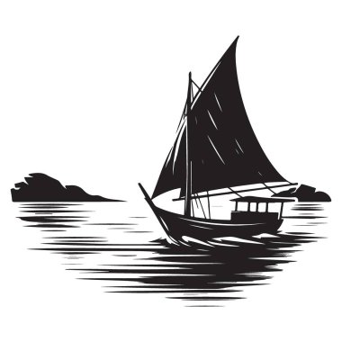 Denizcilik Temaları için Su Vektörü Resimlerinde Siluet Yelkenlisi