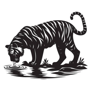 Su İçen Kaplanın Çarpıcı Silueti Grafik Tasarımı