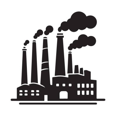 Dumanlı Sanayi Fabrikasının Siluet Vektör İllüstrasyonu