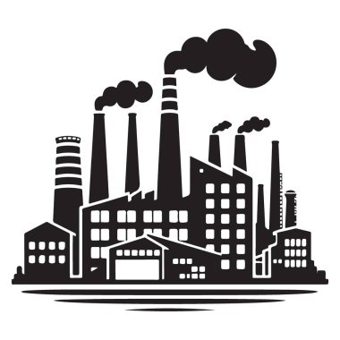 Büyük Endüstriyel Üretim Fabrikasının Siluet Vektör Çizimi