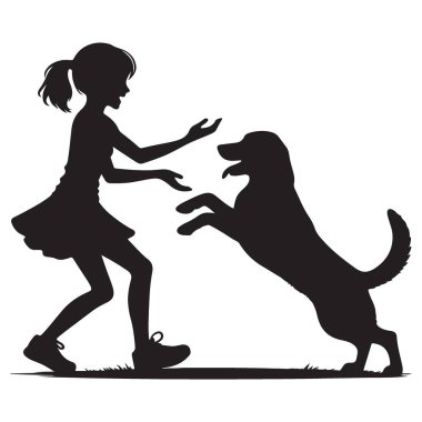 Heyecanlı kız köpek siluetiyle oynuyor resim tasarımı