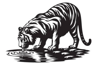 Koruma Teması Tasarımı İçin Kaplan İçen Su Silueti Vektör Sanatı
