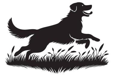 Oyuncu Golden Retriever Siluet Vektör İllüstrasyonu Çimenler Arasında Çalışıyor