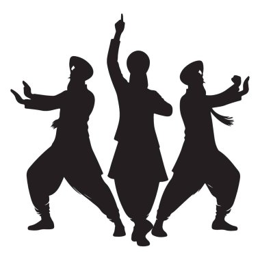 Canlı Punjabi Bhangra Dansçıları Siyah ve Beyaz Görüntü 'de Siluet