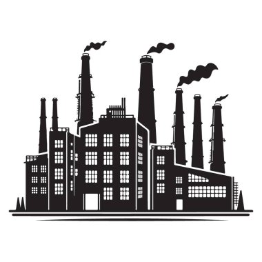Siluet endüstriyel fabrika vektör çizim kirliliği ortamı