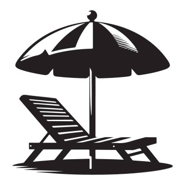 Siluet Plaj Sandalyesi ve Şemsiye Gevşemesi Tatil Resimlerinde