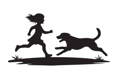 Bir Kız ve Köpeğin Silueti Açık Hava İllüstrasyon Sanatı