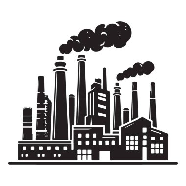 Siluet fabrikası kirliliği endüstriyel enerji santrali vektörü