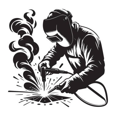 Kaynakçı Silueti Çalışan Vektör Grafik Sanat Çizimi Tasarımı