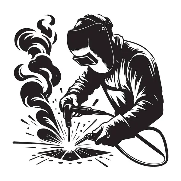 Kaynakçı Silueti Çalışan Vektör Grafik Sanat Çizimi Tasarımı