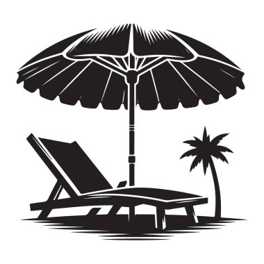 Plaj Sandalyesi ve Şemsiye Siluet Vektör Çizim Sanatı
