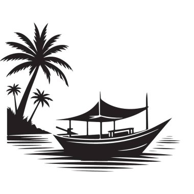 Siluet Tropikal Tekne Resimleri Palm Trees Plaj Sahili Tatil Kaçamağı