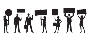 İşadamları Silueti İşaretlerle Protesto Vektör Çizelgesi
