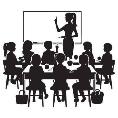 Siluet Öğretmenini Öğrenme Sınıfı Öğrenme Eğitimi Illustrasyonu