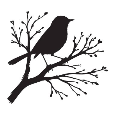 Bir dalın üzerine tünemiş kuşun silueti Güzel Tasarım Sanatı