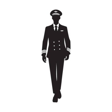 Pilot Siluet Havacılık Profesyonelliği Üniformalı Kaptan Gezgin Çizim