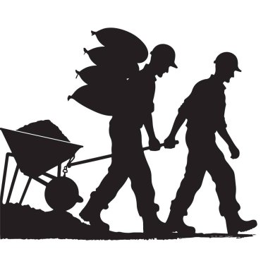 İnşaat İşçileri Siluet Vektörü Yük Taşıma Çizimi