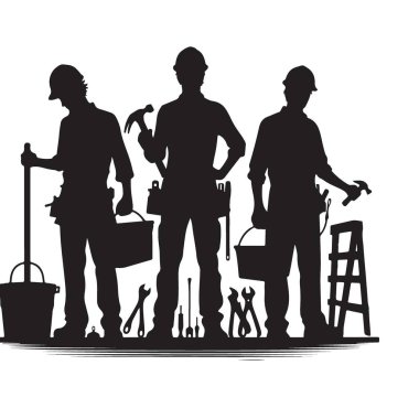 Siluet İnşaat İşçileri Ekibi Yapım ve Onarım Çizimleri