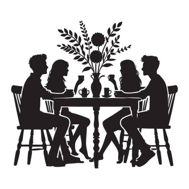 Siluet Arkadaşlar Toplanıyor ve Birlikte Çay Zamanının keyfini çıkarıyorlar