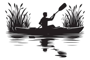 Kano Silueti Vektör Sanat Adamı Kürek Çeken Kano Çizimi