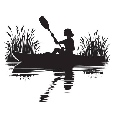 Gölde Kürek çeken Kadın Kano Vektör Görüntüsü