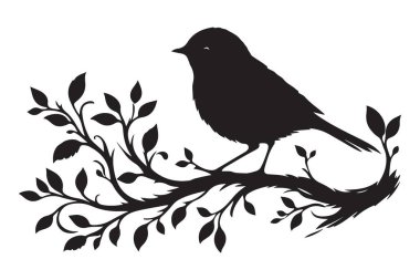 Şube Vektörü Sanat Çizimi Şablonunda Siluet Kuşu