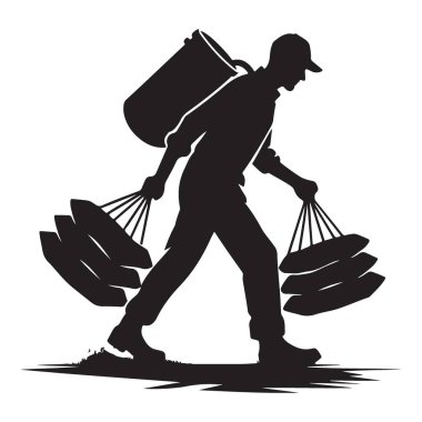 Kırsal kesim çalışmaları için ekin taşıyan bir çiftçinin silueti.