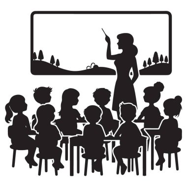 Siluet Öğretmeni Öğrenci Sınıfını Yönetti Öğrenim Görüldü