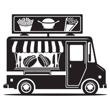 Gıda Kamyonu Vektörü Resimli Mobil Restoran Mutfak Grafik Tasarımı