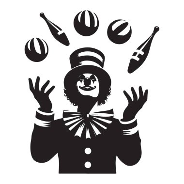 Circus Performans Sanatında Palyaço Hokkabazlığı Topları ve Kulüpleri Silueti