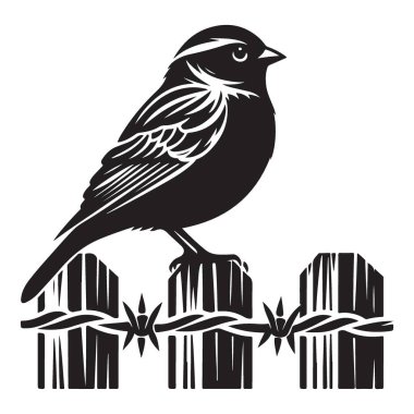 Çit Vektörü İllüstrasyon İndirmedeki Kuşun Silueti