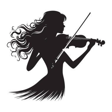 Zarif Siluet Kadın Keman Çalan Müzikal Tutku İllüstrasyonu