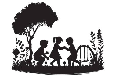 Neşeli Çocuklar Silueti Açık Hava Resimlerinde Parkta Oynuyor