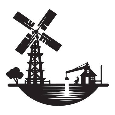 Windmill Çiftlik Evi Vektör İllüstrasyon Sanatı 'nın Silueti