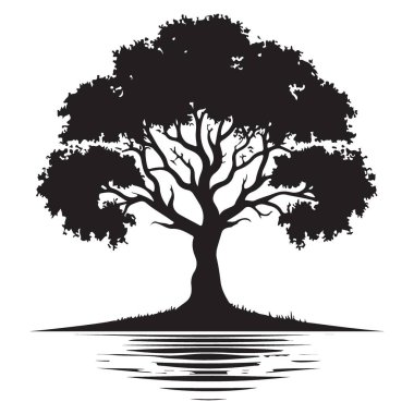 Yazdırma Tasarımı için Görkemli Ağaç Silüeti Vektör İllüstrasyonu