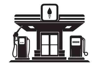 Siyah ve Beyaz Benzin İstasyonu İllüstrasyon Vektör Tasarımı