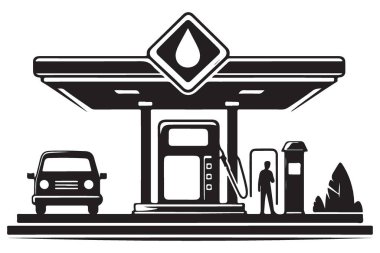 Otomobil Resimli Benzin İstasyonu Vektör Tasarım Kaynağı