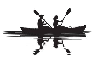 Sakin Sularda Doğayı Keşfeden Kayakçı Çiftin Silueti