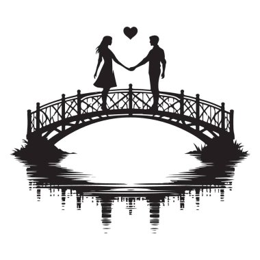 Yansıma Çizimi Vektörlü Siluet Çifti Köprüde
