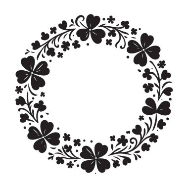 Aziz Patrick Günü çelenk dekoratif yonca siluet vektör çizimi