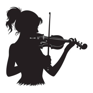 Silüet vektör illüstrasyonunu çalan kemancı müzikal ifade