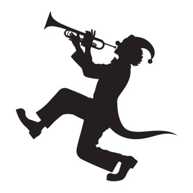 Sirk Etkinliği Tanıtımı için Siluet Palyaçosu Trompet Grafiği Çalıyor